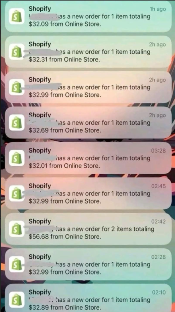 Commandes Shopify en temps réel